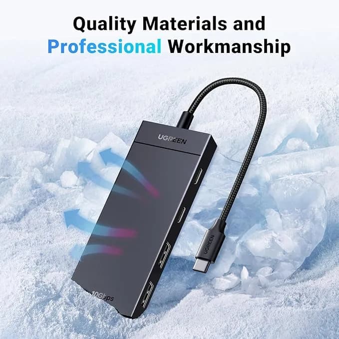 HUB extern Ugreen, "CM416" porturi USB: USB 3.1 x 2, USB Type-C x 2, conectare prin USB Type-C, material ABS, lungime 25 cm, negru, "35583" - 6941876235834 — miniatură