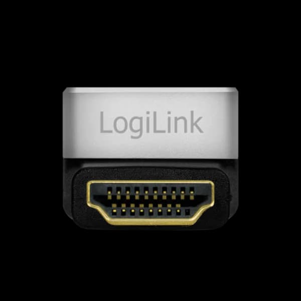 ADAPTOR video LOGILINK, HDMI (T) la HDMI (M), conectori auriti, rezolutie maxima 8K (7680 x 4320) la 60 Hz, 270 grade, negru-gri, "AH0007A" — miniatură