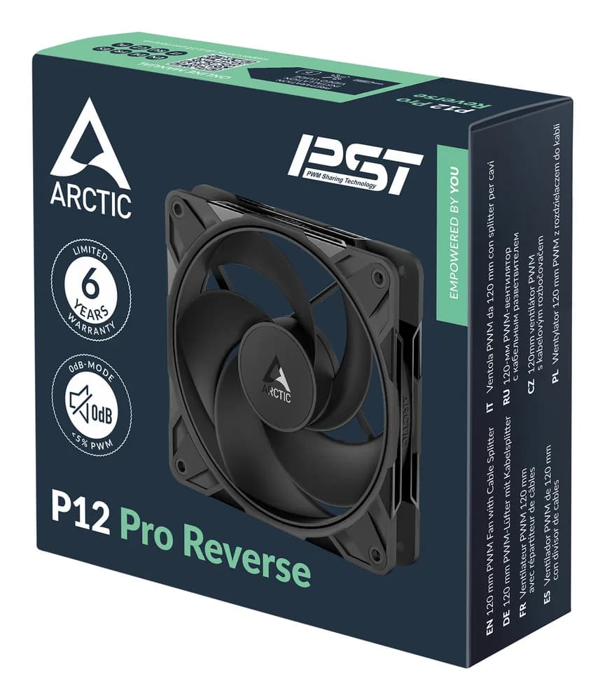 Set 3 ventilatoare Arctic "P12 Pro Reverse - 3 Pack", 120mm, 500 - 3000 RPM, FDB, 73 cfm, 4-Pin Fan Plug + 4-Pin Socket, negru, "ACFAN00332A" — miniatură