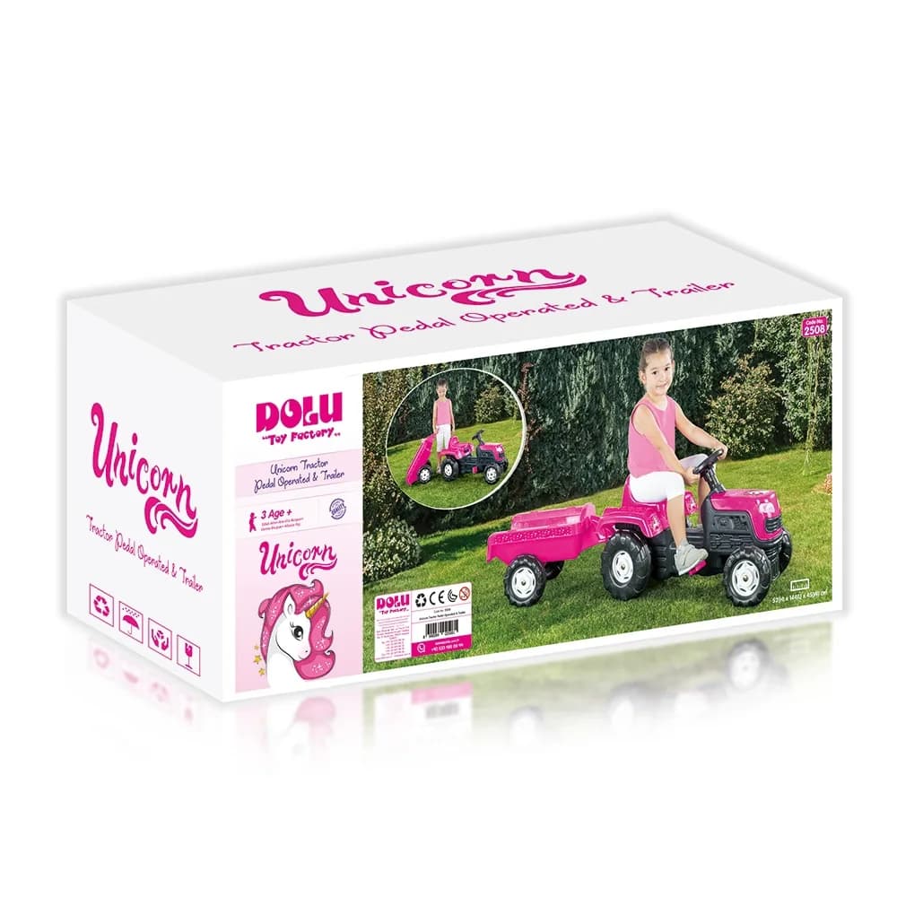 Tractor cu pedale si remorca Unicorn, 52x144x45cm - Dolu — miniatură
