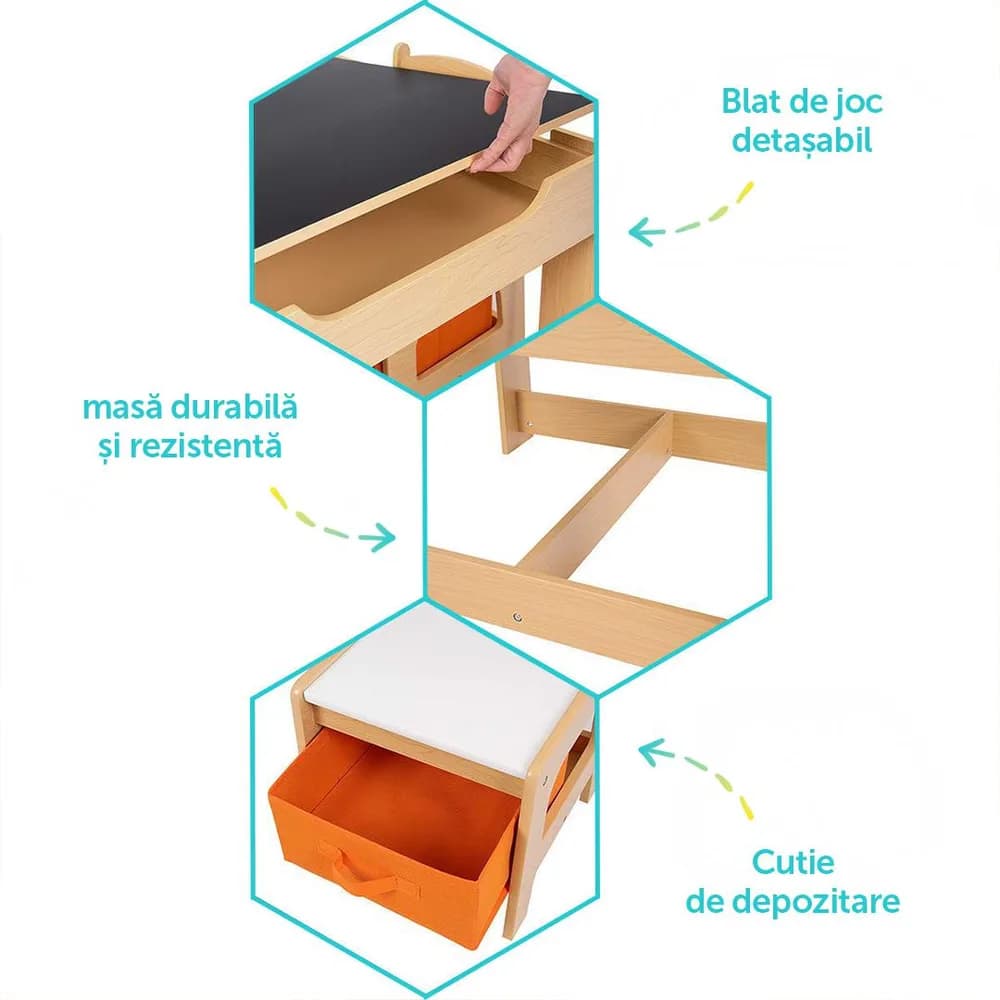 Set masuta si 2 scaune, lemn natur, U-Grow — miniatură