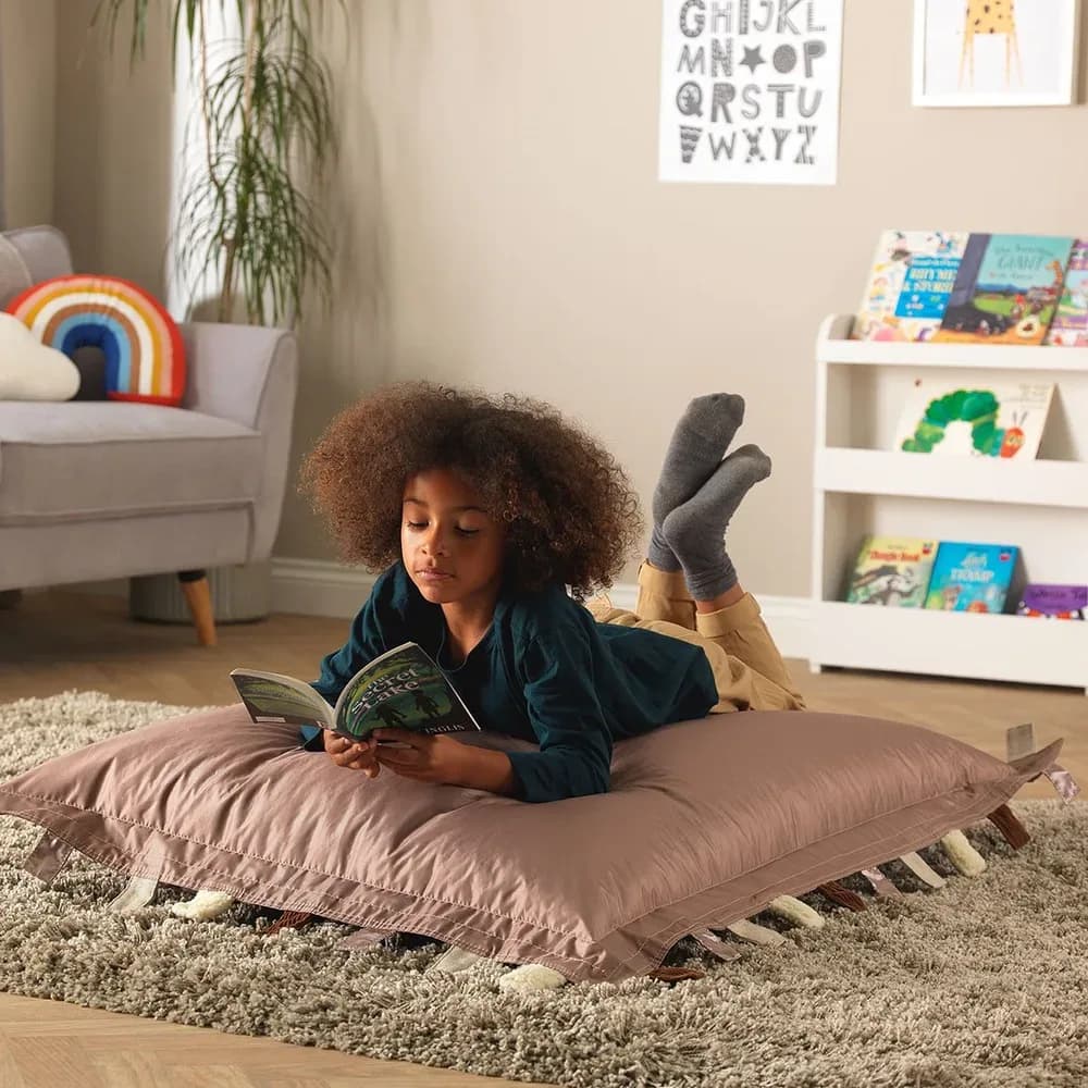 Pernă de podea puf senzorială cu etichete tactile, naturală – 100cm x 125cm — miniatură