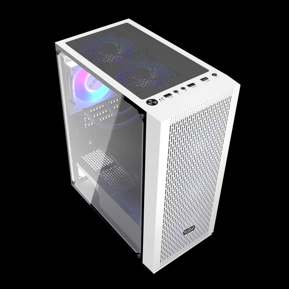CARCASA PCCOOLER, Middle Tower, ATX, fara sursa, sticla securizata, 3 ventilatoare incluse, iluminare ARGB, alb, USB 3.2 gen 1 x 1, USB 2.0 x 2, mic, audio, "MA100 MESH W" — miniatură