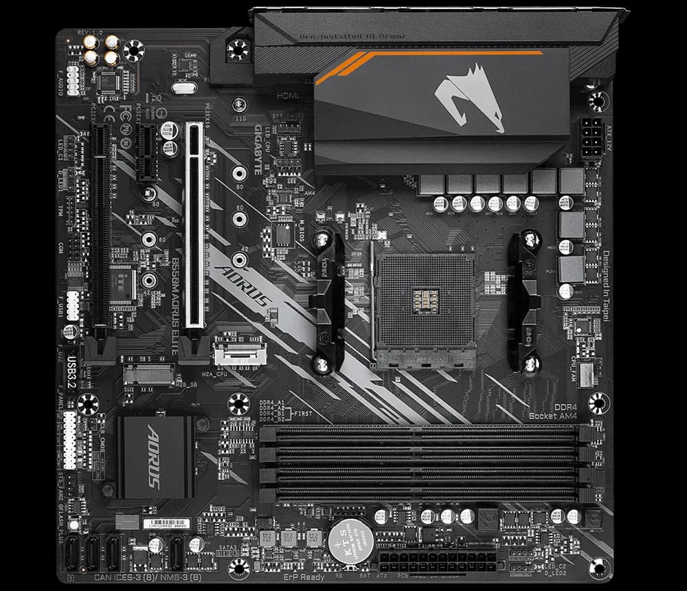 PLACA de BAZA Gigabyte "B550M AORUS ELITE", skt AM4, mATX, AMD B550, 4 x DDR4, max. 128 GB, 4 x SATA, 1 x M.2, 7.1, "B550M AORUS ELITE" — miniatură