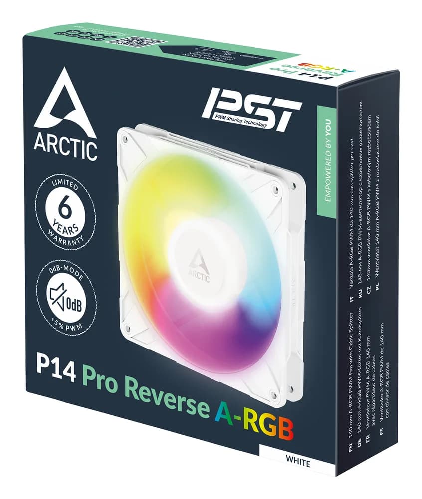 Set 3 ventilatoare Arctic "P14 Pro Reverse A-RGB (White) - 3 Pack", 140mm, 400 - 2650 RPM, FDB, 98 cfm, 4-Pin Fan Plug + 4-Pin Socket, alb, "ACFAN00328A" — miniatură