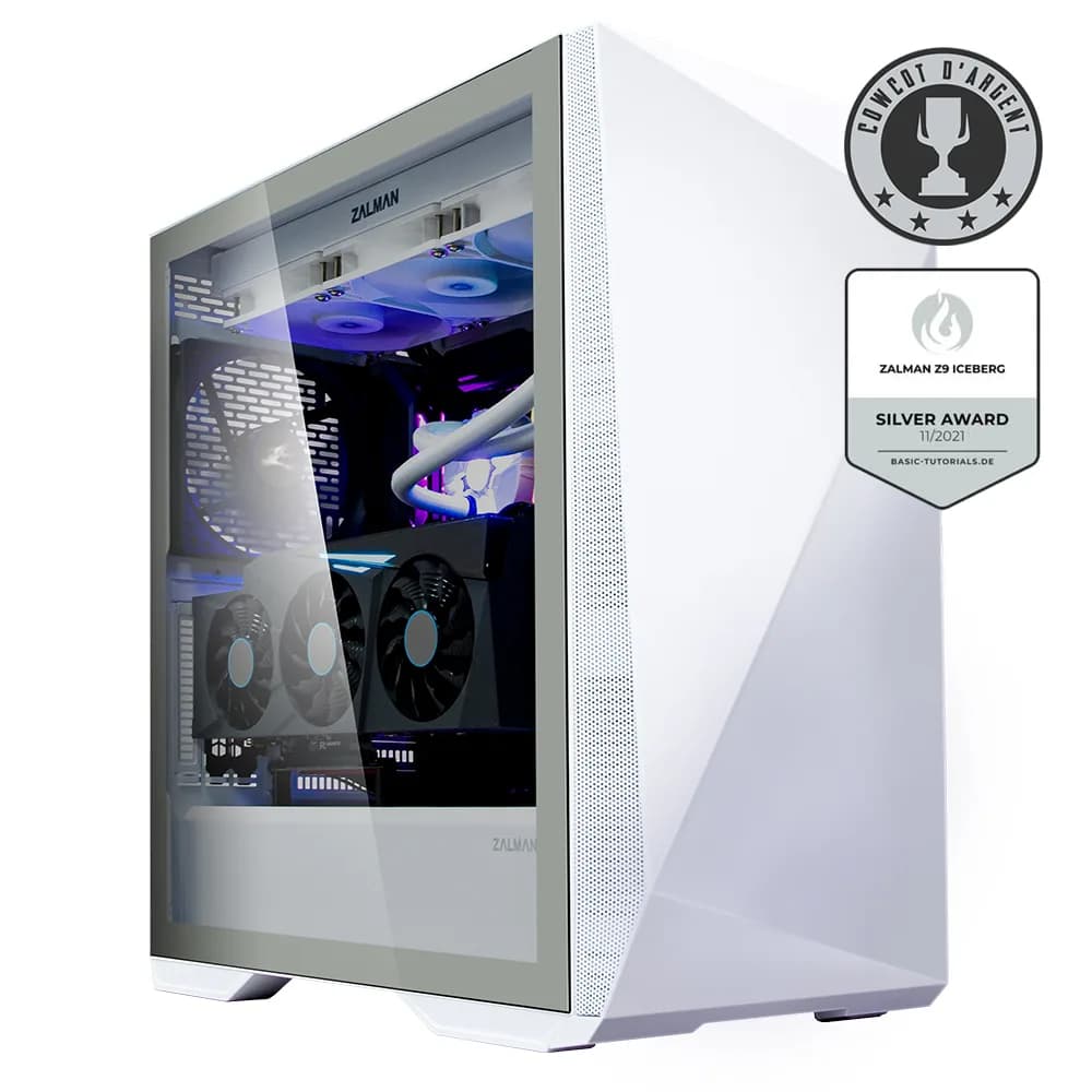CARCASA Zalman "Z9 Iceberg", middle tower, gaming, fara sursa, suporta 7xfan, 2xfan inclus, PSU shroud, USB Type-C x 1, USBx4, audio+mic, 7 sloturi expansiune + 3 verticale, alb, "Z9 Iceberg White"