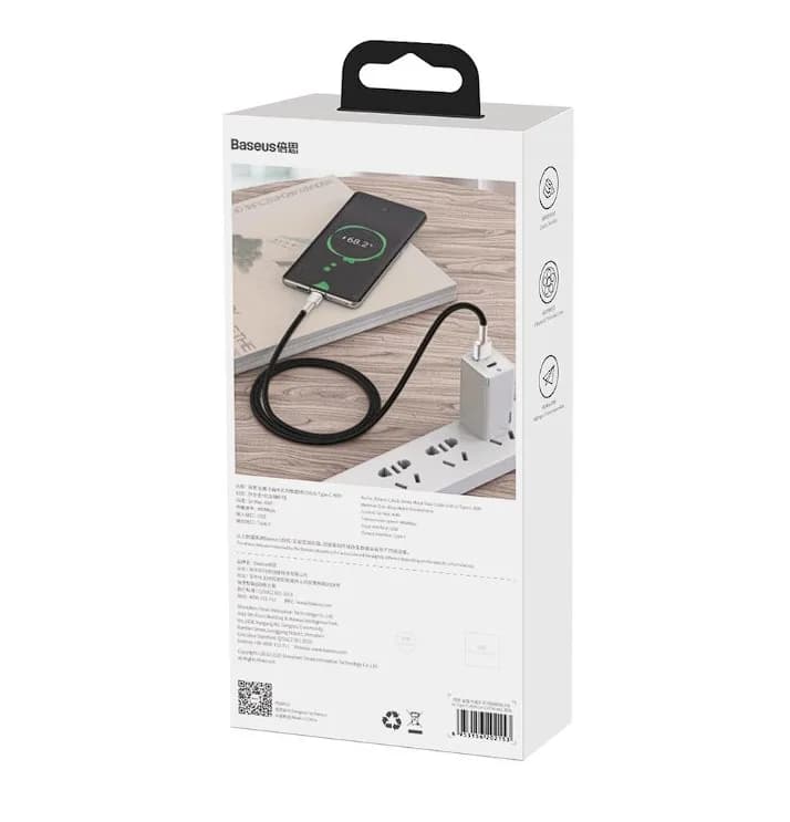 CABLU alimentare si date Baseus Cafule Metal, Fast Charging Data Cable pt. smartphone, USB la USB Type-C 66W, 2m, negru "CAKF000201" - 6953156209770 — miniatură