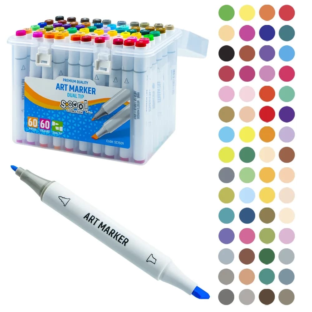Markere cu 2 capete, 6mm-3mm, 60 cul/set - S-COOL — miniatură