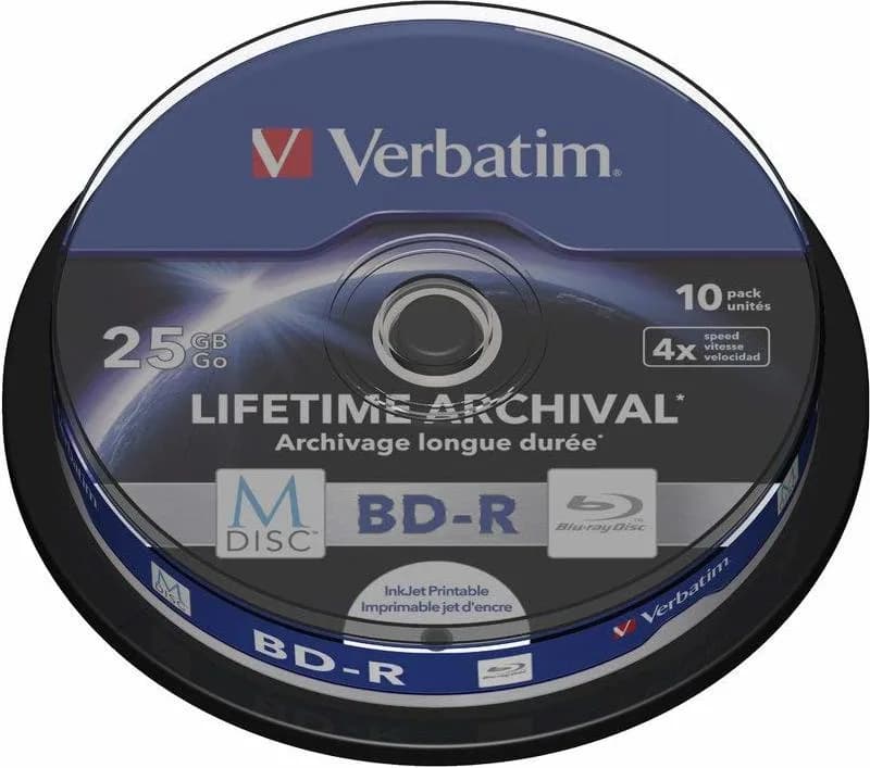 BD-R VERBATIM 25GB, viteza 4x, 10 buc, spindle, printabil, "MDISC Lifetime Archival" "43825"
