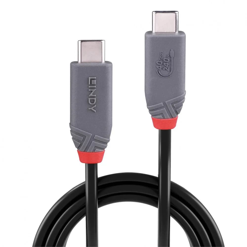 Cablu Lindy 0.8m USB 4 Type C 40Gbps Anthra line, rezolutie maxima suportata 3840x2160@60Hz, 7680x4320@60Hz, latime de banda suportata 40Gbps, gri — miniatură