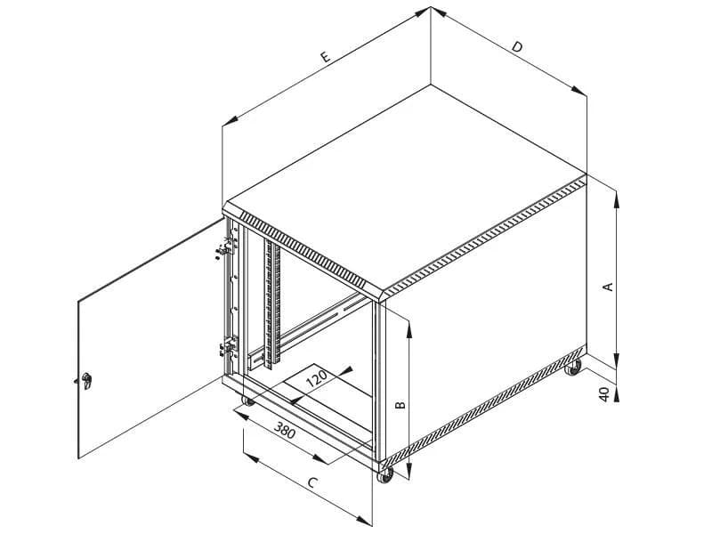 Rack de podea 19" Triton 12U 600x1000mm usa fata sticla panouri laterale/spate detasabile sectiuni pentru ventilatie activa, sectiuni acces cabluri sus/jos/spate IP30 gri — miniatură