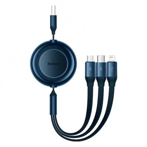 CABLU alimentare si date Baseus Bright Mirror 2 One-for-three Retractable,pt. smartphone,USB la Micro-USB+Lightning +USB Type-C 3.5A, 1.1m,albastru "CAMJ010003" -6932172609054