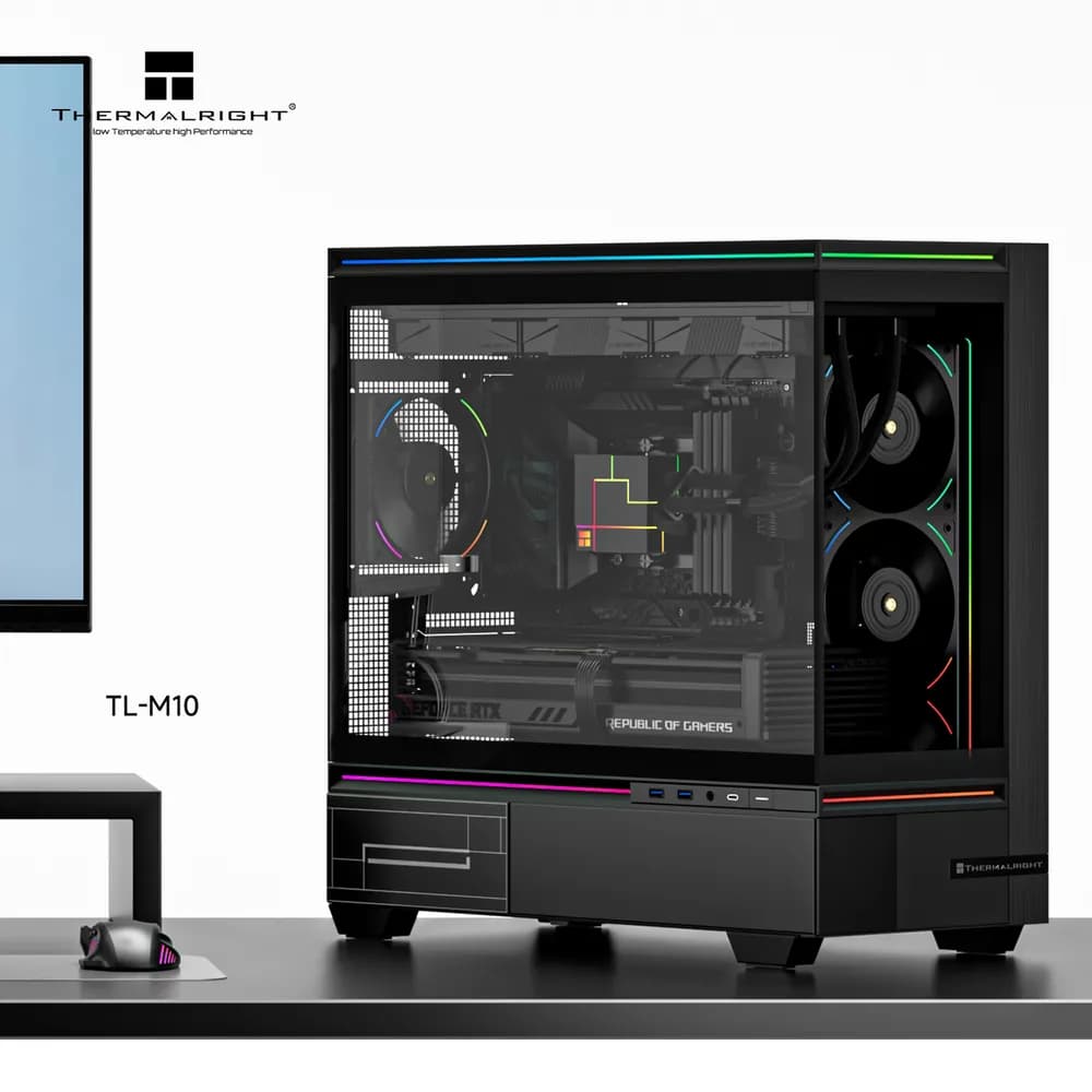 CARCASA Thermalright "TL-M10", mid tower, sticla securizata, fara PSU, max 9 x fan, H max cooler 185mm, USB-C, 2x USB 3.0, negru, "TL-M10 Black" — miniatură