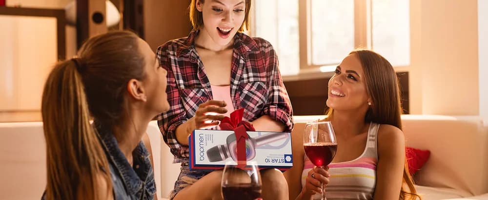Microfon OneOdio, wireless, conectare prin Bluetooth 5.2, sensibilitate -52 dB, acumulator 1800 mAh, karaoke | Iluminare | 4 moduri voce, roz, "Bopmen-Star-10-Pink" — miniatură