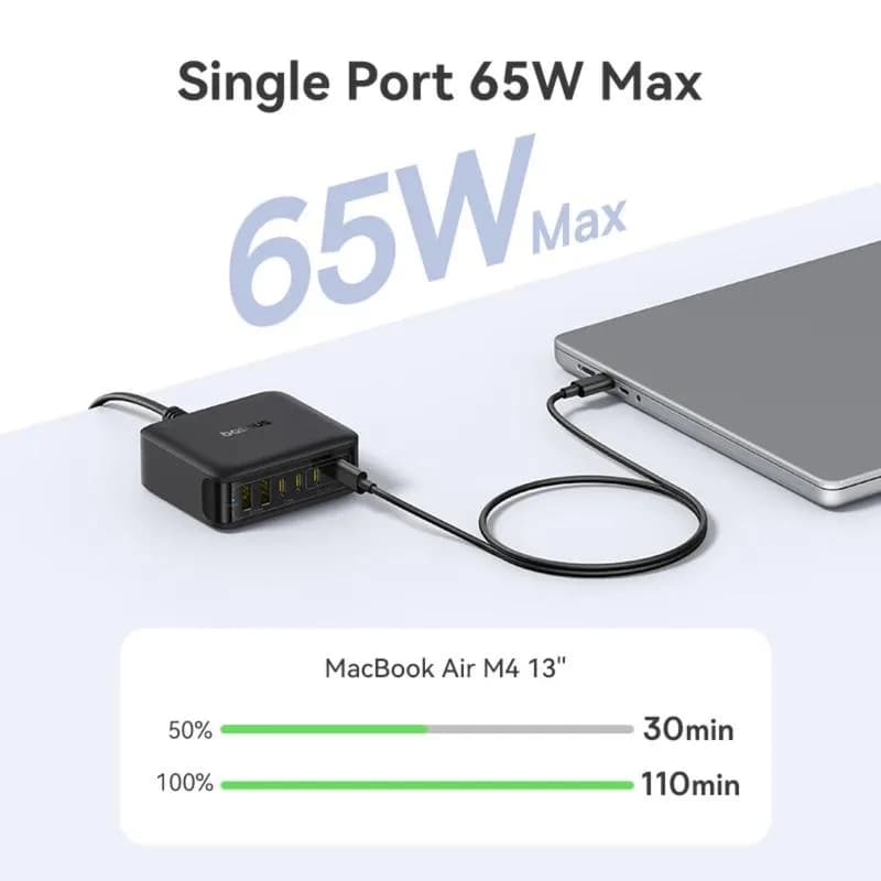 INCARCATOR retea Baseus EnerFill FH21, Quick Charge 120W, 4 x USB Type-C, 2 x USB, negru "E0120T00" - 6932172698331 — miniatură