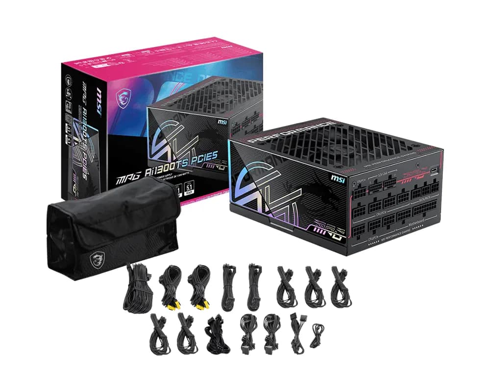 Sursa MSI MPG Ai1300TS PCIE5, 1300W, 80+ Platinum, Full Modulara, ATX 3.1, PCIe 5.1, Negru "MPG AI1300TS PCIE5" — miniatură