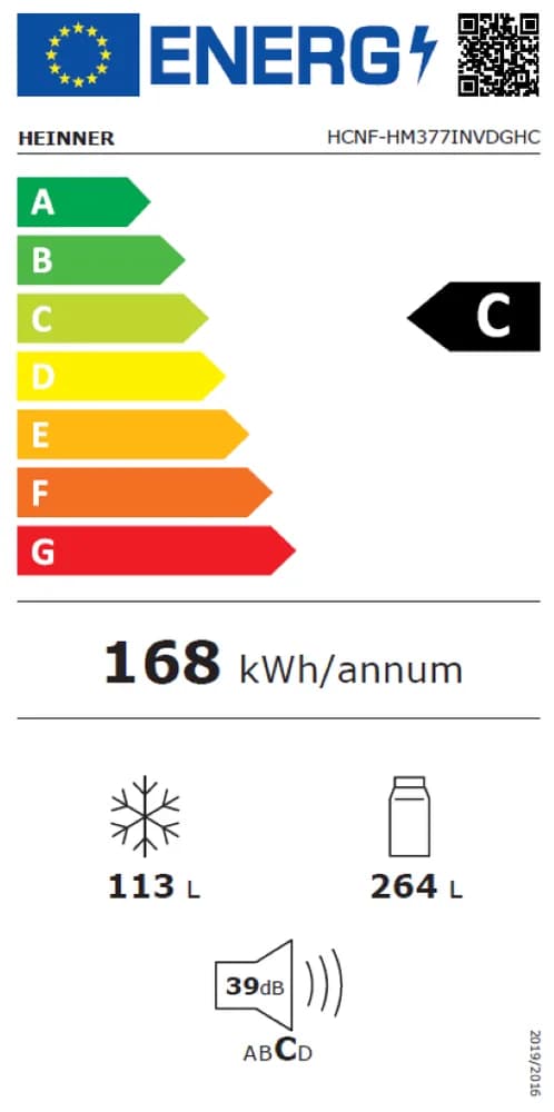 Combina frigorifica HEINNER HCNF-HM377INVDGHC, No Frost, 377 l, Clasa: C, Compresor Inverter, Antracit — miniatură