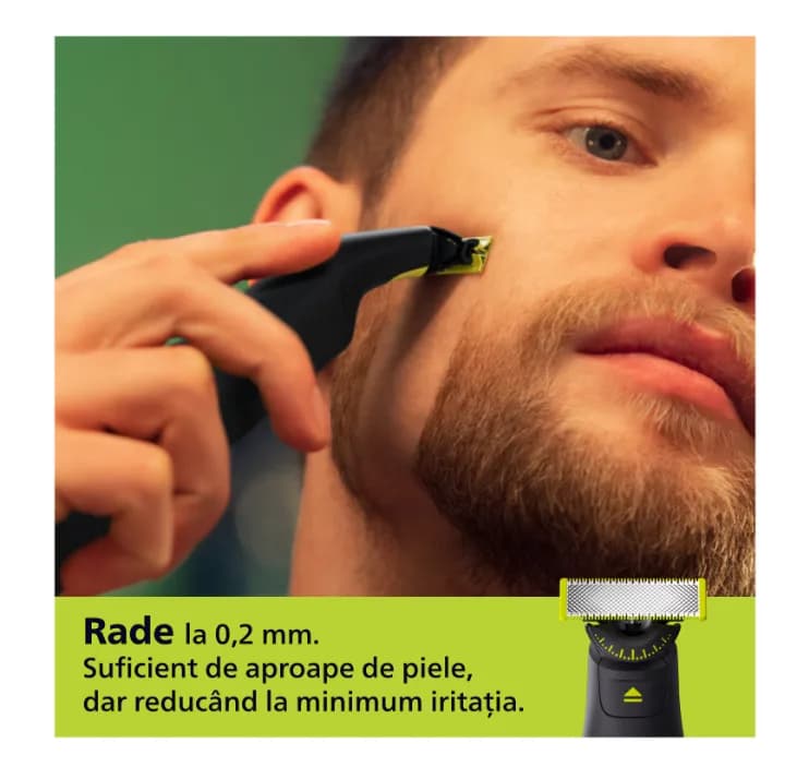 Aparat de ras (0,2mm) si tuns (0,4-10mm) PHILIPS OneBlade Pro QP6542/15, Fata&corp, pieptene cu 14 setari de lungime (0,4-10 mm), 2 accesorii pentru utilizare pe corp, 2 lame 360, 90 min (Li-ion), cablu de alimentare USB-A, fara adaptor pentru priza — miniatură