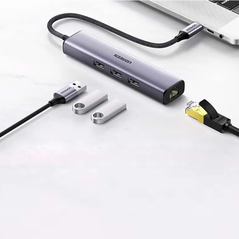 ADAPTOR RETEA Ugreen, "cm475" extern, USB 3.0 (T) la port Gigabit RJ-45, porturi USB: USB 3.0 x 3, USB Type-C x 1, argintiu "60554" - 6957303865543 — miniatură