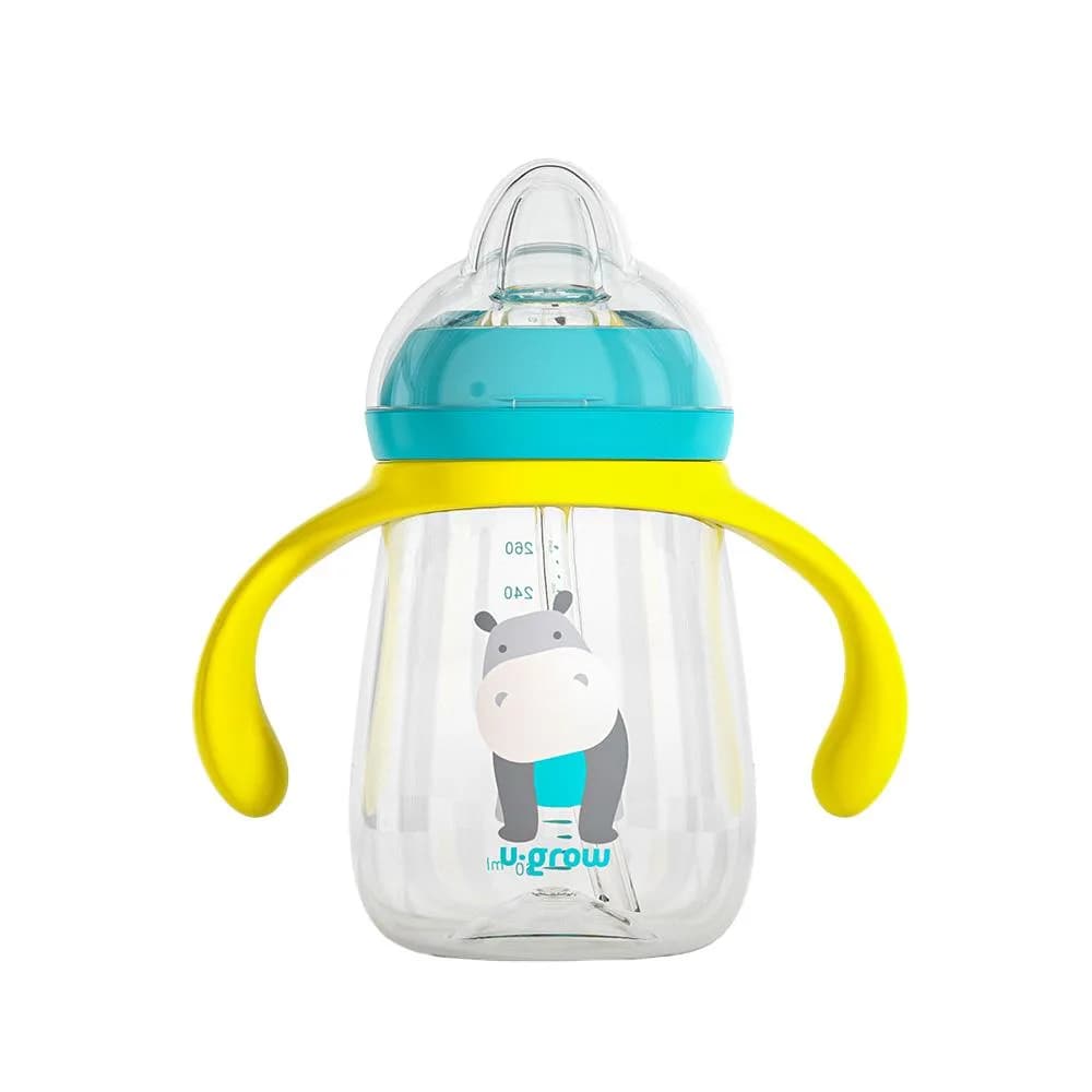 Pachet 3 in 1 cana 260 ml tritan cu 3 accesorii diferite pentru baut : tetina biberon, cioc, pai, blue, U-Grow — miniatură