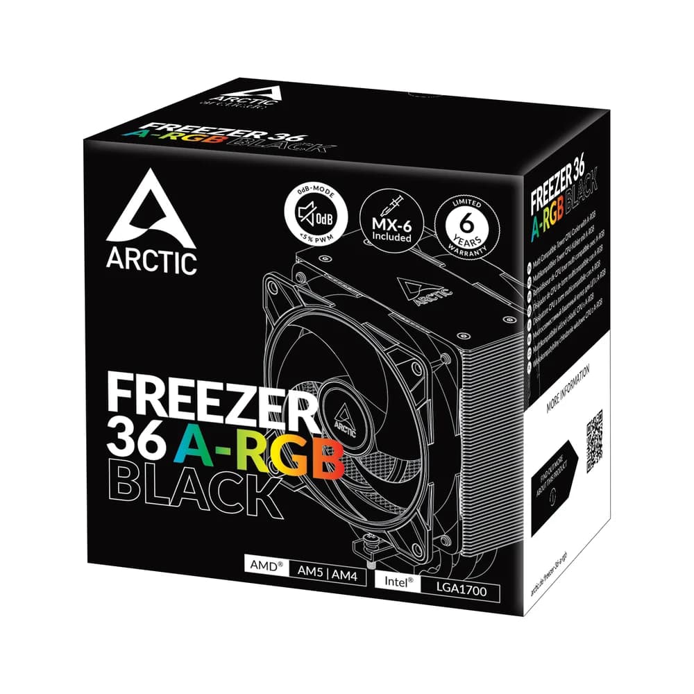 COOLER Arctic "Freezer 36 A-RGB (Black)",racire aer, HDT heatpipe, skt. Intel LGA 1700, AMD AM5/AM4, fan 120mm, LED ARGB, "ACFRE00124A" — miniatură