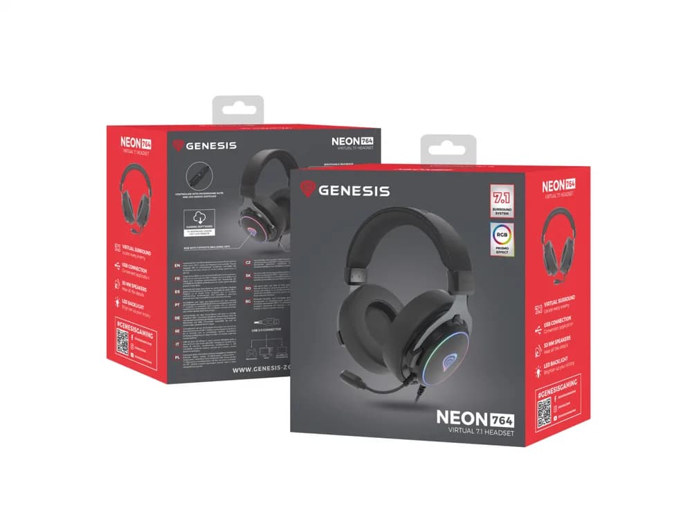 Casti Gaming Head-band GENESIS Neon 764, Wired, Negru — miniatură
