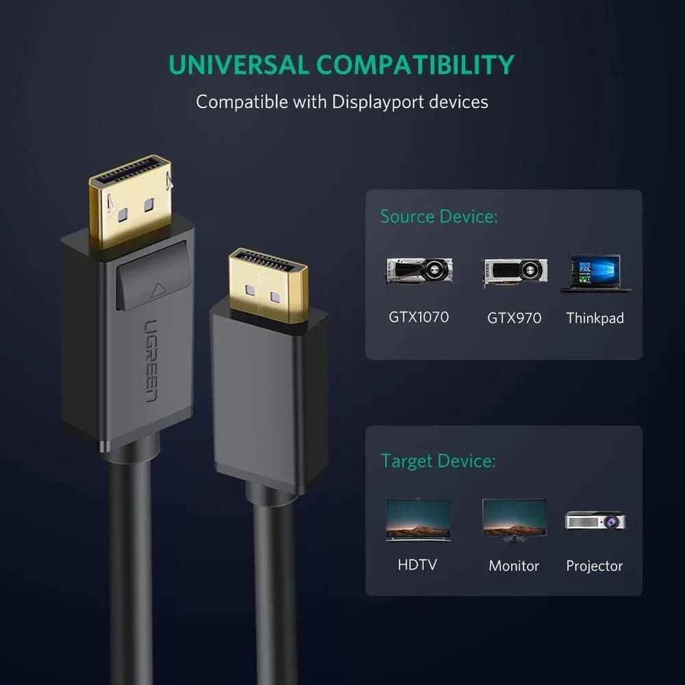 CABLU video Ugreen, "DP102" DP (T) la DP (T) 4K la 30Hz, lungime 5m, negru "10213" - 6957303812134 — miniatură