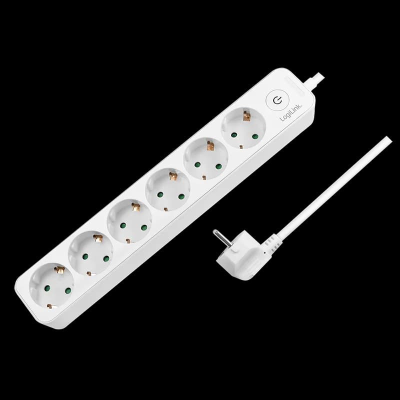 PRELUNGITOR LOGILINK, Schuko x 6, cablu 3G 1.5mm2, 230 V/16 A, 50 Hz, max. 3500 W, buton intrerupator iluminat, IP20, 1.5m, alb, "LPS247"