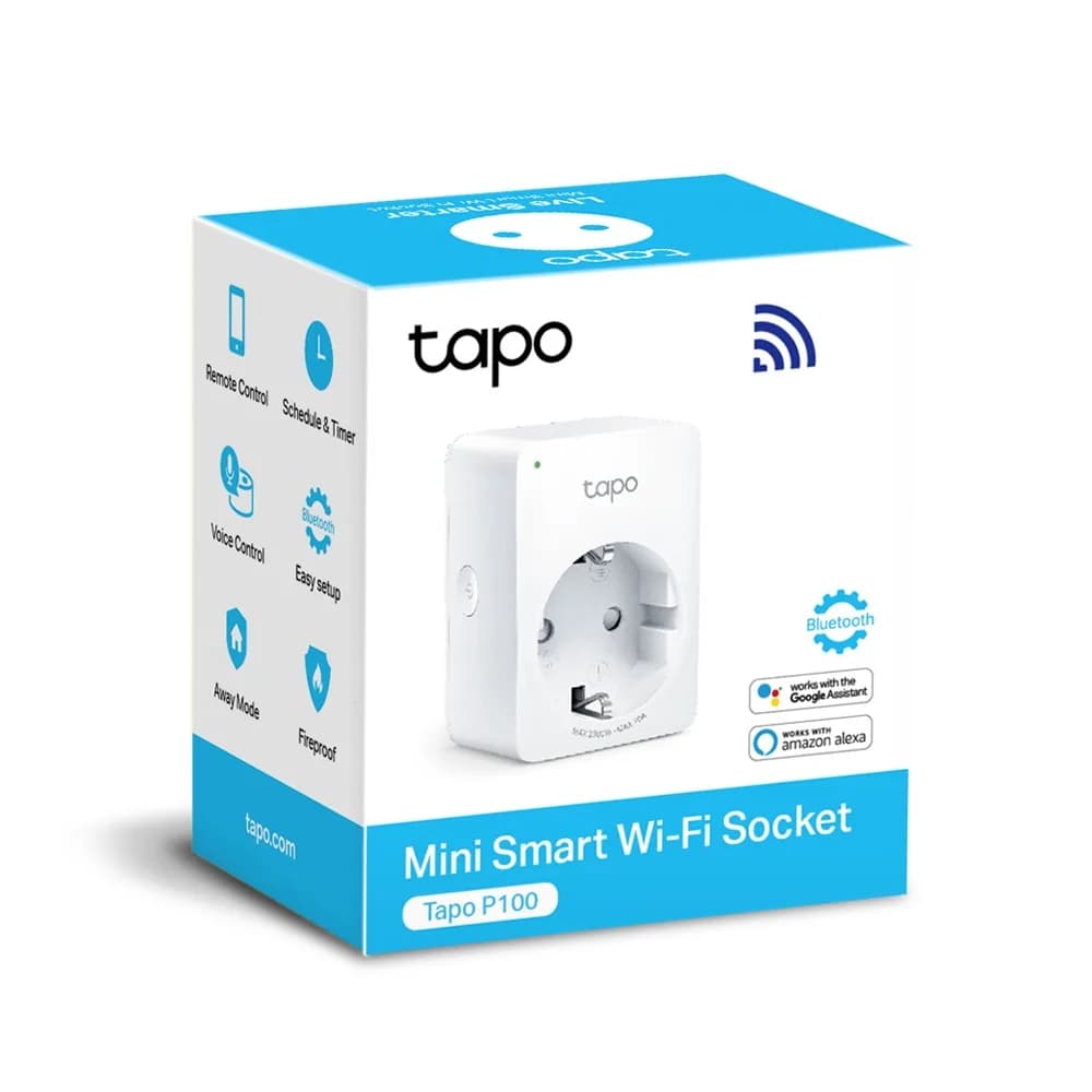 PRIZA inteligenta TP-LINK, Schuko x 1, conectare prin Schuko (T), 10 A, programare prin smartphone, Bluetooth, WiFi, alb "Tapo P100(1-pack)" — miniatură