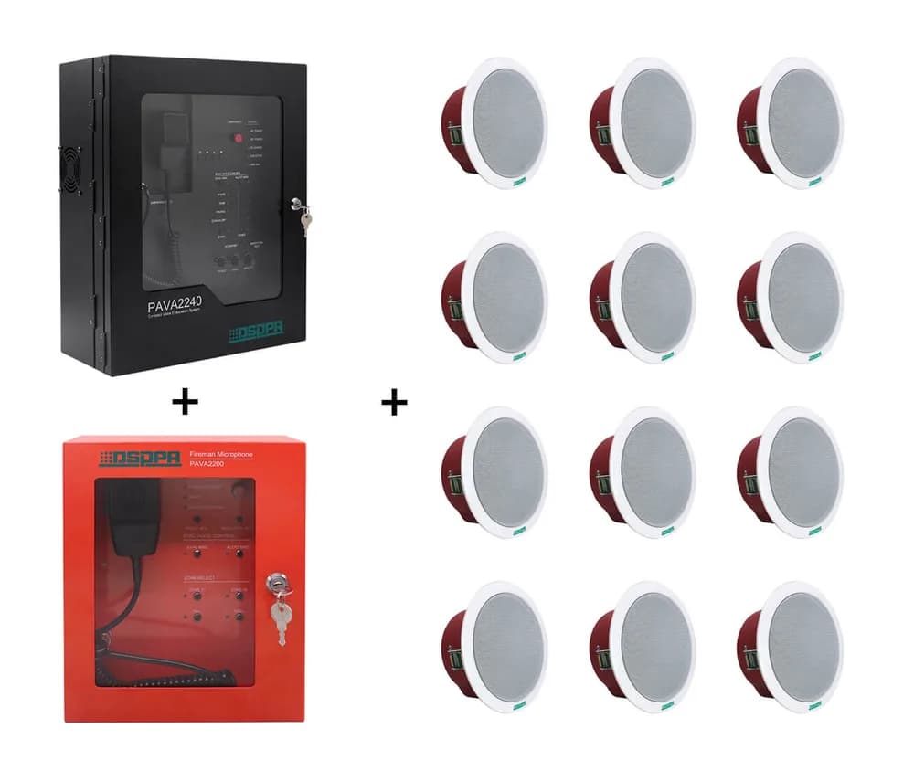 Sistem Sonorizare de Evacuare EN54 240W DSPPA PAVA 2240 + microfon pompier + 12 x Boxe de tavan 10W