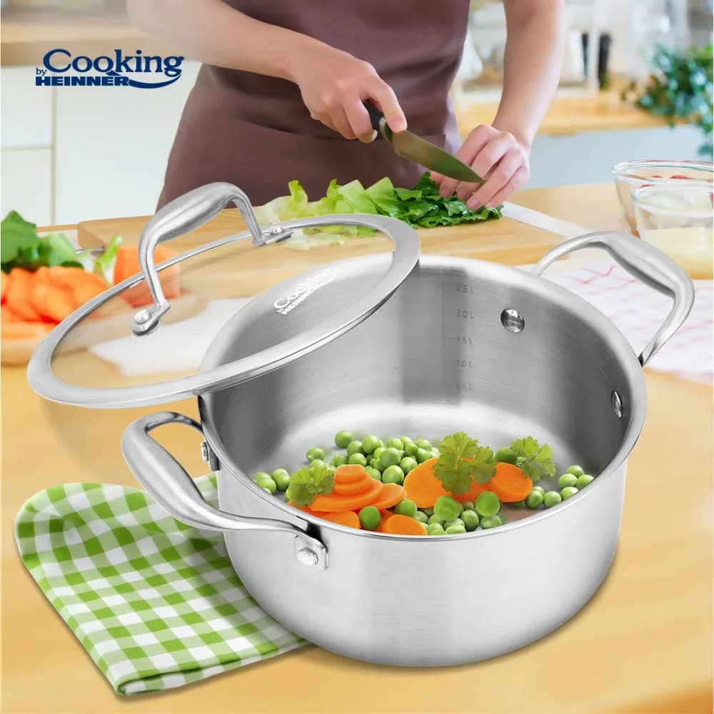 SEMIOALA INOX+CAPAC STICLA 20x10CM, 2.8L, ATOMIC3, COOKING BY HEINNER — miniatură