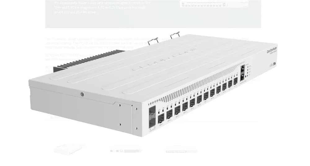 MikroTik Router de retea, CCR2004-1G-12S+2XS; Procesor: 1700 MHz, RAM: 4 GB, 128Mb NAND, RouterOS v7, interfata: 1 x 10/100/1000, 12 x SFP+, 2 x 25G SFP28, 2 x ventilatoare, consum maxim: 49W, dimensiuni: 443 x 224 x 44 mm.