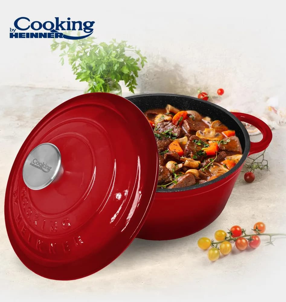 SEMIOALA FONTA EMAILATA+CAPAC 28X13 CM, 6L, RED LINE, COOKING BY HEINNER — miniatură