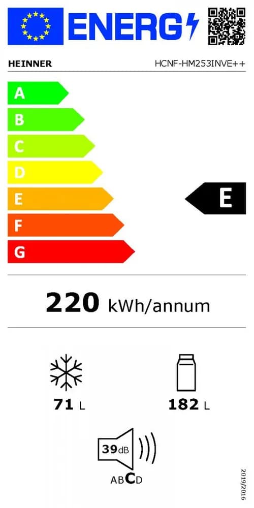 Combina frigorifica HEINNER HCNF-HM253INVE++, No Frost, 253 l, Clasa E, Compresor inverter, Alb — miniatură