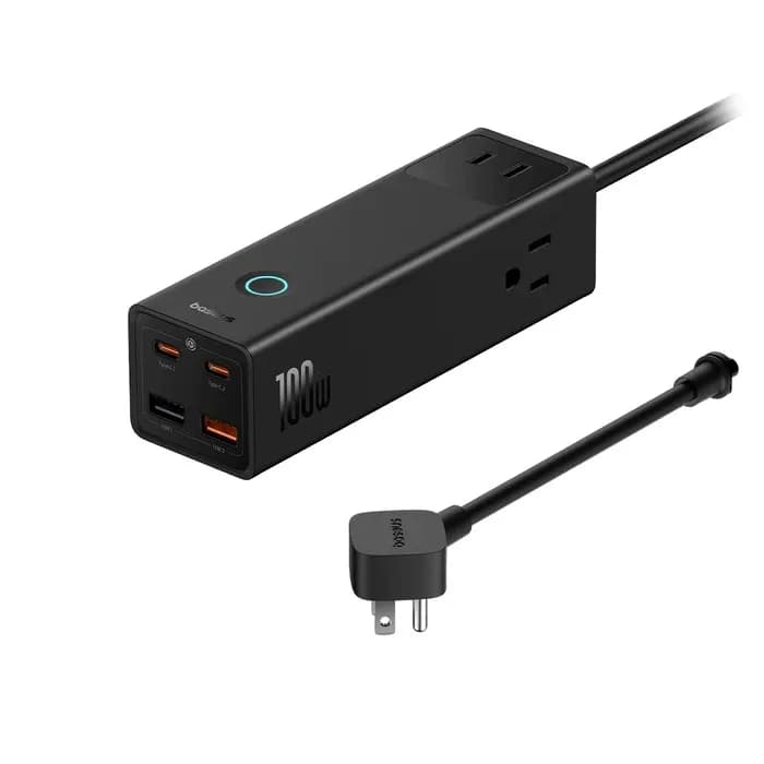 INCARCATOR RETEA Baseus PowerCombo Pro Powerstrip, pentru USA 110V, Quick Charge 100W, 3 x AC, 2 x USB Type-C Output 5V/3A, 2 x USB, lungime cablu 1.5m, negru "E00023509113-00" - 6932172634995 — miniatură