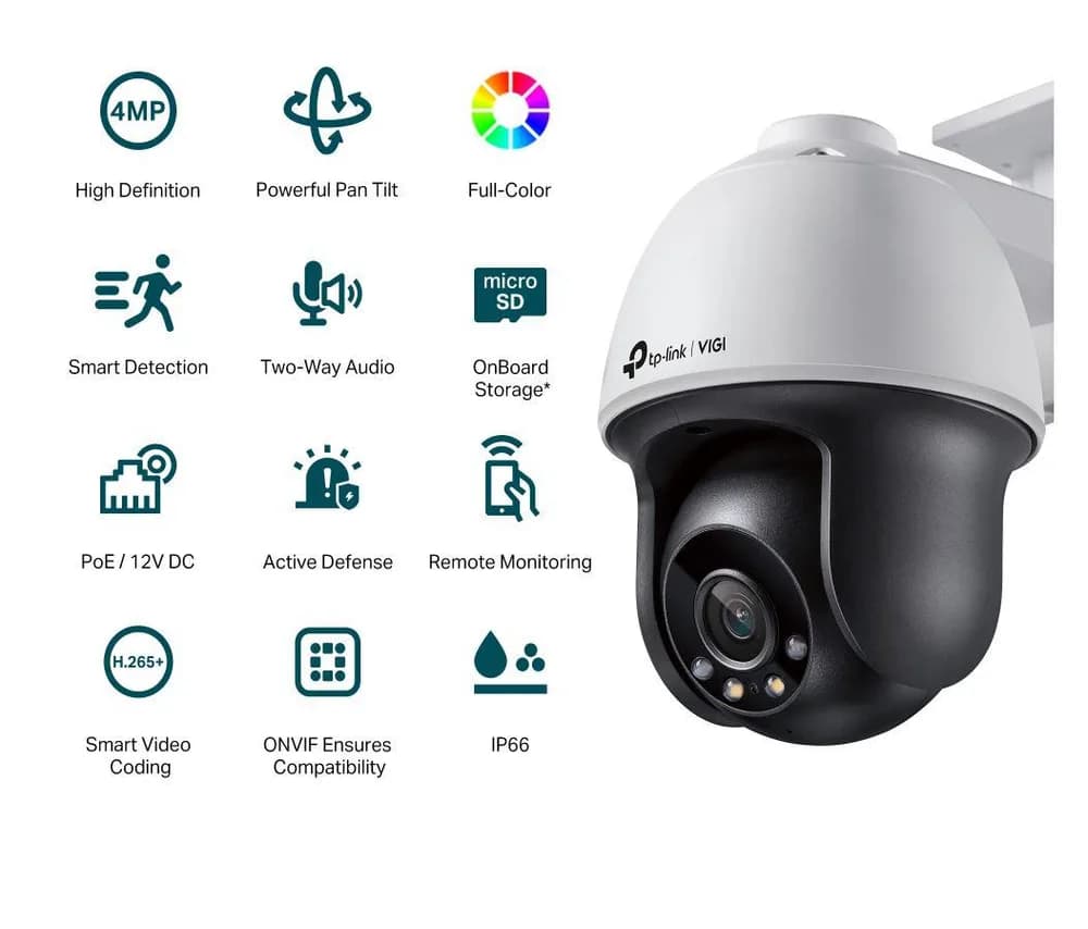 "TP-LINK VIGI 4MP Outdoor PAN/TILT Network Camera,VIGI C540(4mm), 1/3""Progressive Scan CMOS, obiectiv: 4mm, F1.6, unghi vizualizare Horizontal FOV: 79°, Vertical FOV: 43°, Diagonal FOV: 93°distanta IR: 30mm, interfata : 1 x RJ45 10/100M. " — miniatură