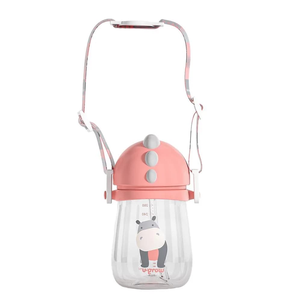 Pachet 3 in 1 cana 260 ml tritan cu 3 accesorii diferite pentru baut : tetina biberon, cioc, pai, dark pink, U-Grow — miniatură