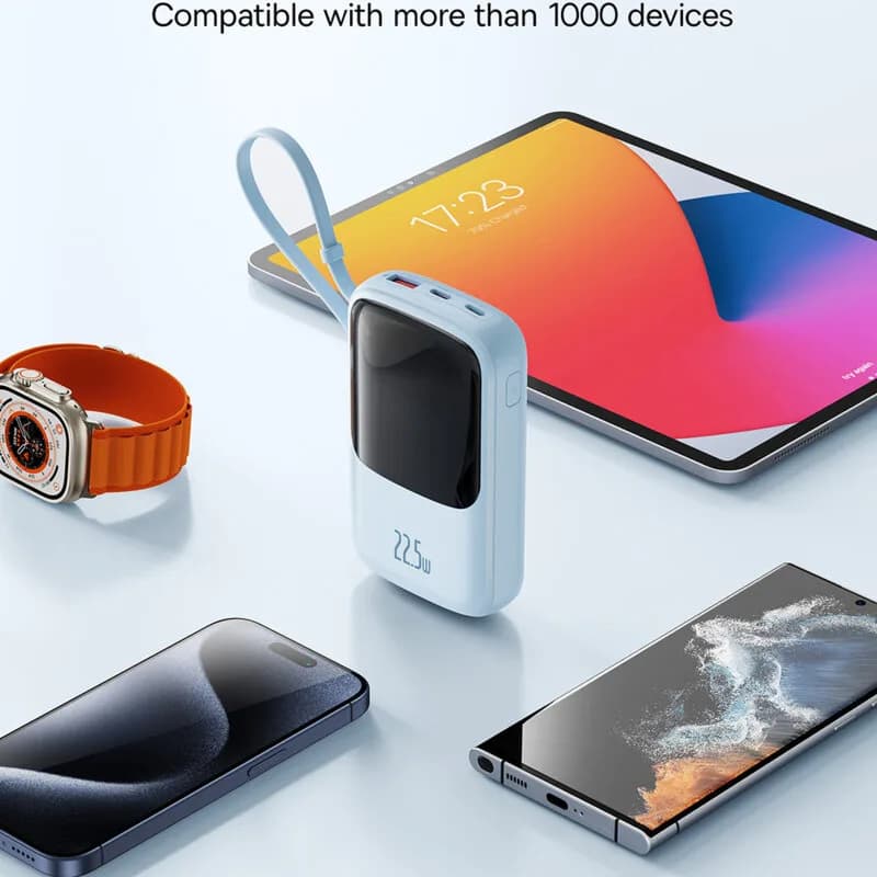 POWER BANK Baseus Qpow Pro+ Digital Display, 10000mAh, 22.5W, 2 x USB Type-C output/input, 1 x USB, 1 x Lightning, albastru, "P10067101313-00" - 6932172652470 — miniatură