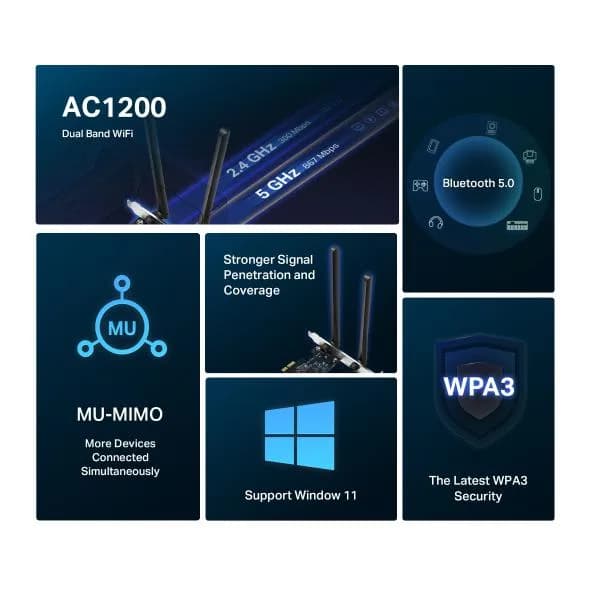 PCIe Adapter TP-LINK AC1200 Wi-Fi Bluetooth PCIe Adapter, Dual-band, WI-FI — miniatură