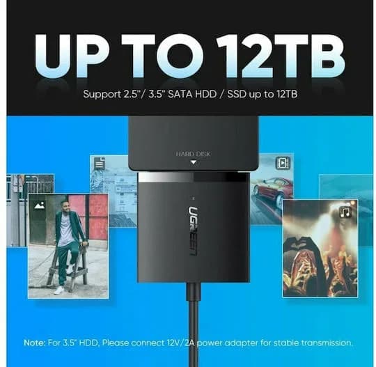 ADAPTOR USB Ugreen, "CM257" 2.5" SATA la USB 3.0, viteza max 6 Gb/s, nu include adaptor DC 12V, negru "60561" - 6957303865611 — miniatură