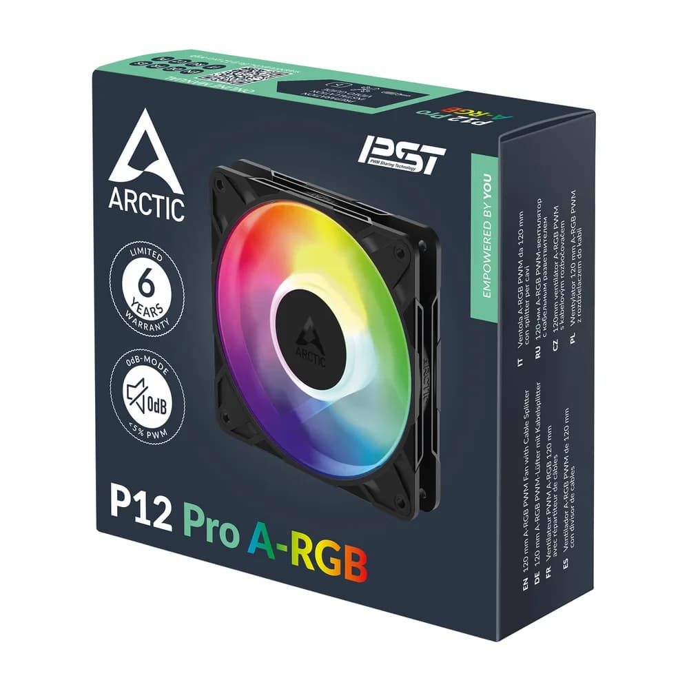 Ventilator Arctic "P12 Pro A-RGB", 120mm, 600 - 3000 RPM, FDB, 77 cfm, 4-Pin A-RGB Plug + 4-Pin Socket, negru, "ACFAN00309A" - 4895265000119 — miniatură