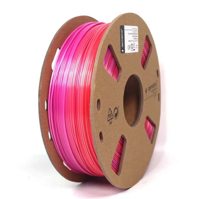 FILAMENT GEMBIRD pt. imprimanta 3d, PLA, 1.75mm diamentru, 1Kg / bobina, aprox. 340m, topire 190-220 grC, "Silk Rainbow", red/purple, "3DP-PLA-SK-01-RP"