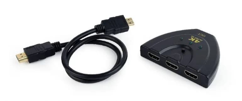 CABLU video GEMBIRD, switch 3 x HDMI (M) la HDMI (T), 0.5m,rezolutie maxima 4K UHD (3840 x 2160) la 60 Hz, conecteaza 3 dispozitive la 1 TV,indicator LED, negru, "DSW-HDMI-35"