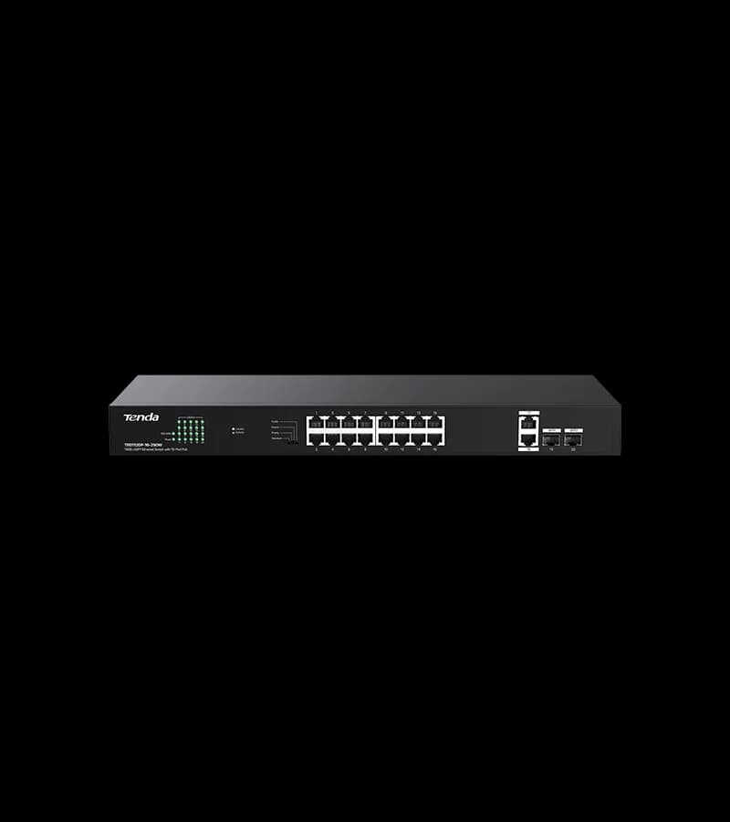 SWITCH TENDA unmanaged, 16 porturi POE RJ-45 gigabit, 2 porturi uplink gigabit RJ-45 si 2 porturi SFP IEEE 802.3af/at, max PoE 250W, metalic "TEG1120P-16-250W"
