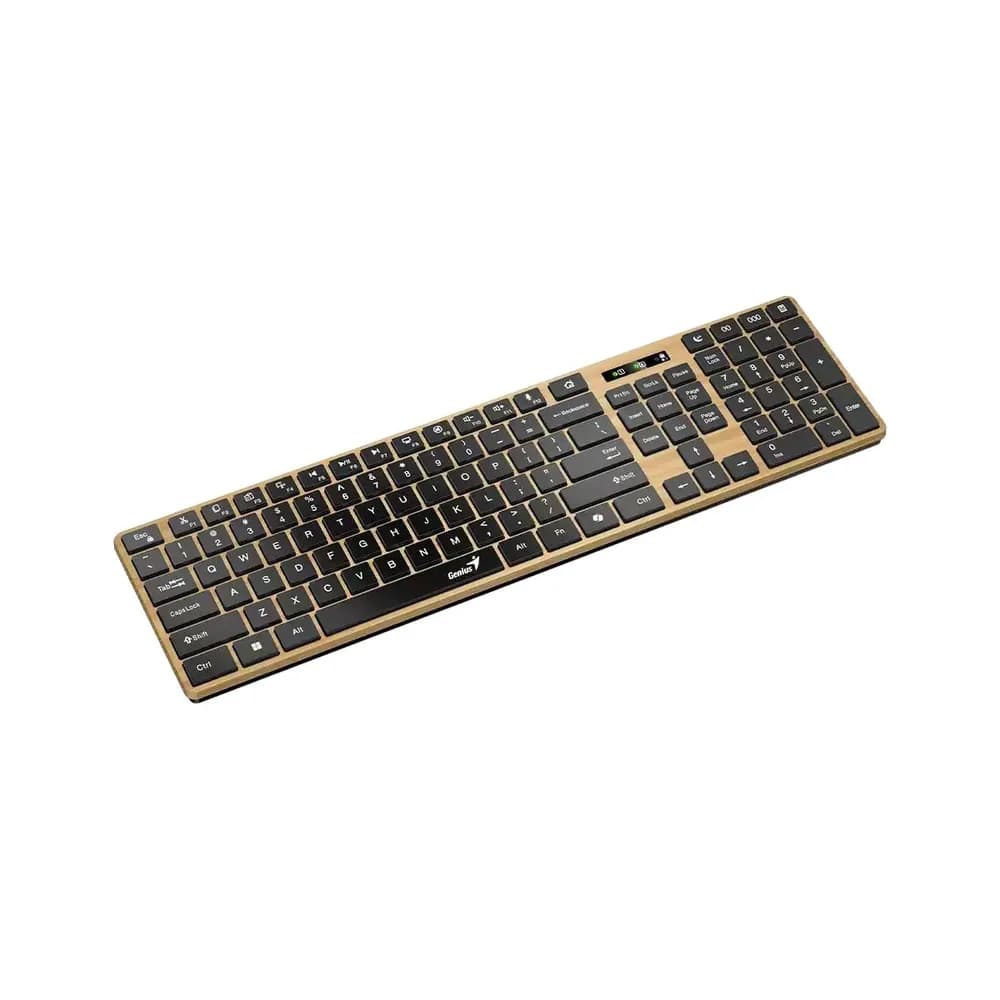 TASTATURA Genius "SlimStar 7250BT", wireless 2.4GHz+Bluetooth, 104 taste slim, tasta Copilot, lemn - negru, "31320004400" 4710268263005 — miniatură