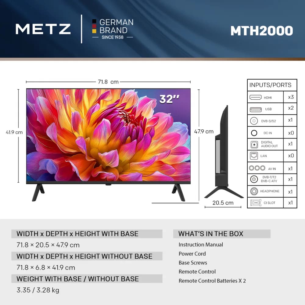 Televizor METZ LED 32MTH2000Z, 80 cm, HD, Clasa E (Model 2026) — miniatură