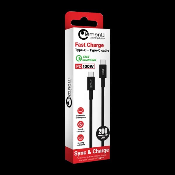 Cablu Lemontti Fast Charge Type-C la Type-C, PD, 100W, lungime 2m, Negru