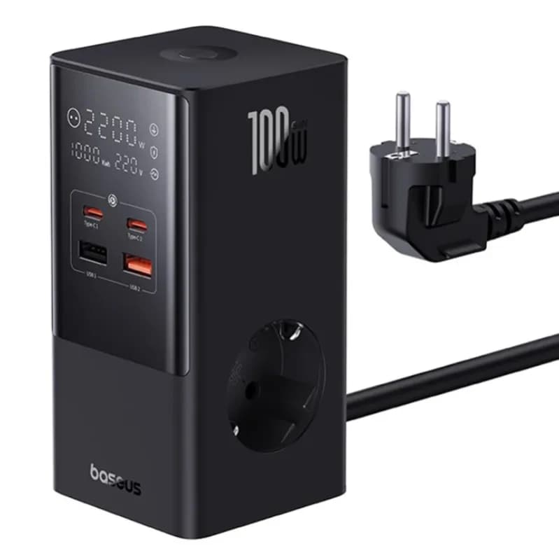 Incarcator Baseus PowerCombo Tower, 100 W, 6 porturi, Negru