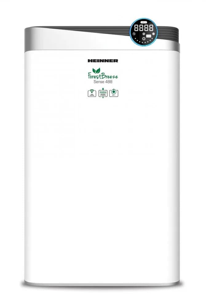 Purificator de aer, arie de acoperire: 34~58m², CADR (flux de aer): 488m³/h, control tactil cu display, control WIFI, telecomanda, generator de ioni negativi, senzor PM 2.5, display digital PM 2.5, indicator calitate aer – culoare verde/albastru/galben/rosu, lampa UV, filtru compus (include filtru — miniatură