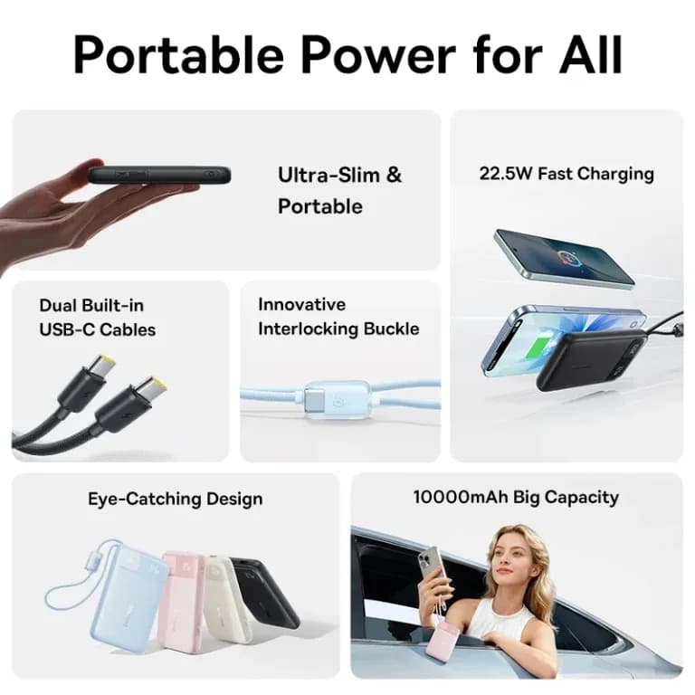 POWER BANK Baseus EnerFill FC11, 10000mAh, cablu integrat USB Type-C si Iphone Lightning, 22.5W, display, negru, "E0027R04" - 6932172699840 — miniatură